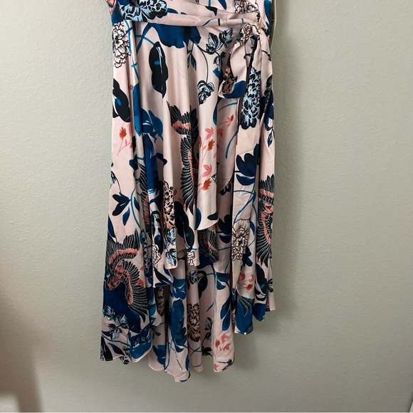 Eliza J Floral Flutter High Low Faux Wrap Dress Floral Exotic Birds Feminine 8 - Picture 4 of 15